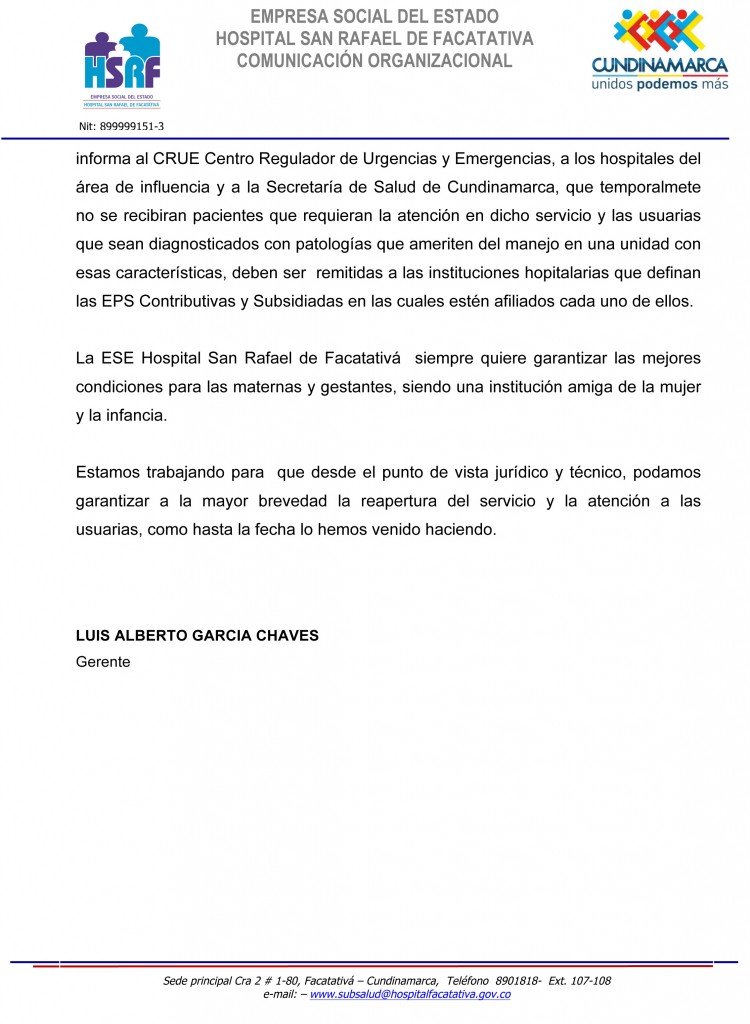 Microsoft Word - comunicado UNIDAD ALTO RIESGO OBSTETRICO.doc