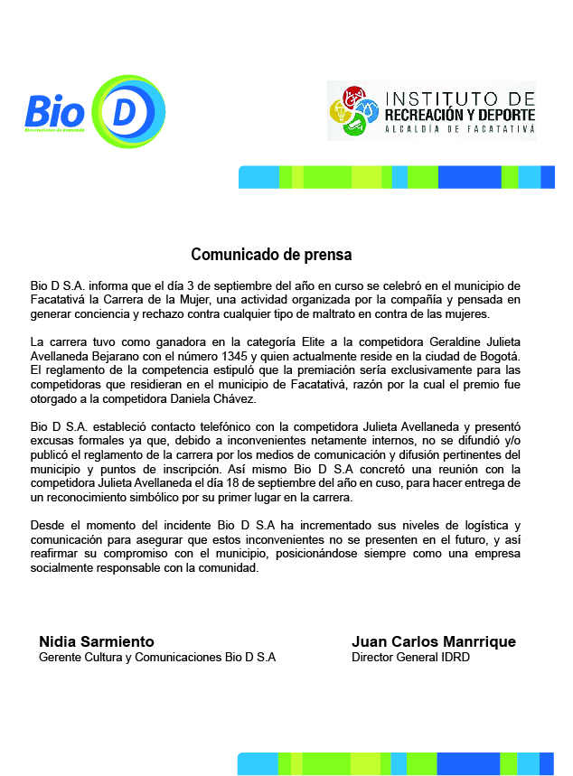 Comunicado de Prensa Bio D S.A. - IDRD-01